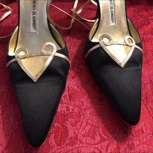 Manolo Blahnik black and gold heels size 38.5